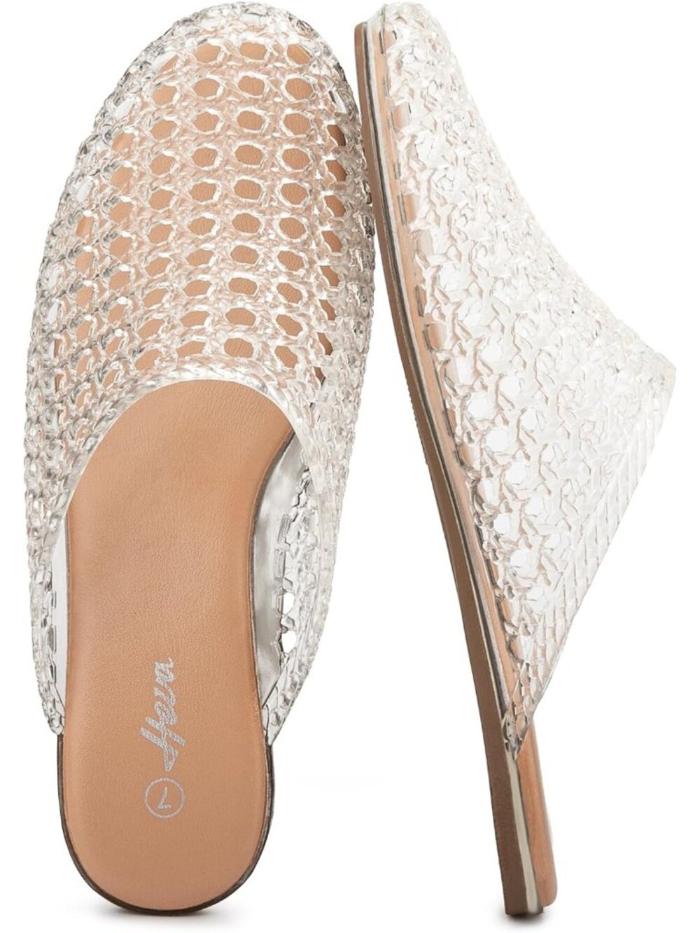 Women's White Silver Mesh Hollow Slip On Closed Toe Slippers Casual Flat Sandal